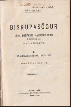 Biskupasgur Jns prfasts Haldrssonar  Htardal # 60524