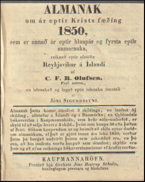 Almanak um r eptir Krists fing 1850 # 70034