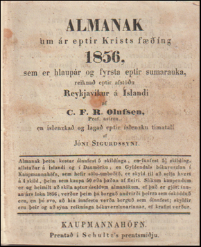 Almanak um r eptir Krists fing 1856 # 70038
