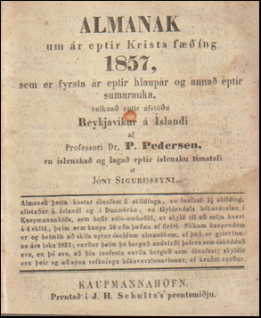 Almanak um r eptir Krists fing 1857 # 70039