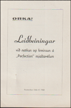 Leibeiningar vi notkun og hreinsun  Perfection mjaltavlum # 83553